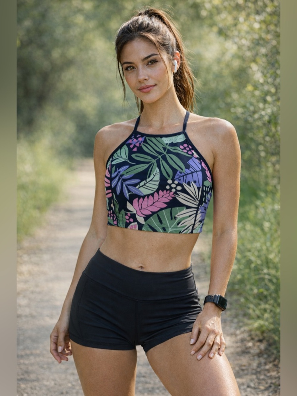 JoyLab | Tropical Athletic Crop Top - Size L